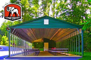Green Steel Park Shelter by Elephant Metal Shelters