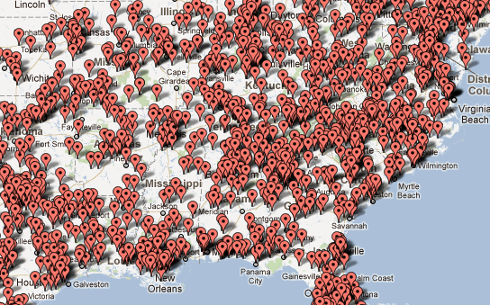 Elephant Structures sells in 48 states - see a partial map of the southeast USA